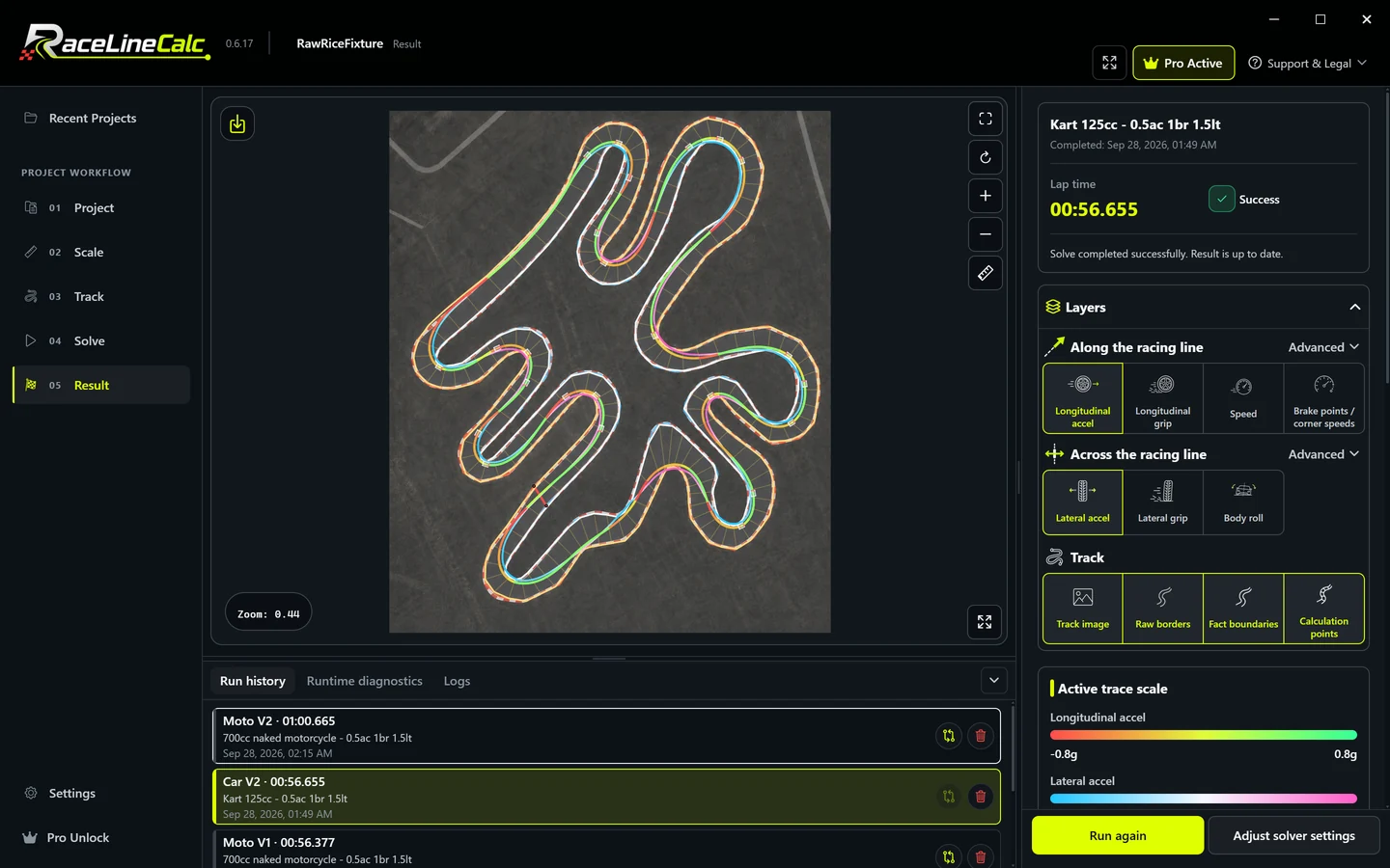 Racing line and lap time — RaceLineCalc