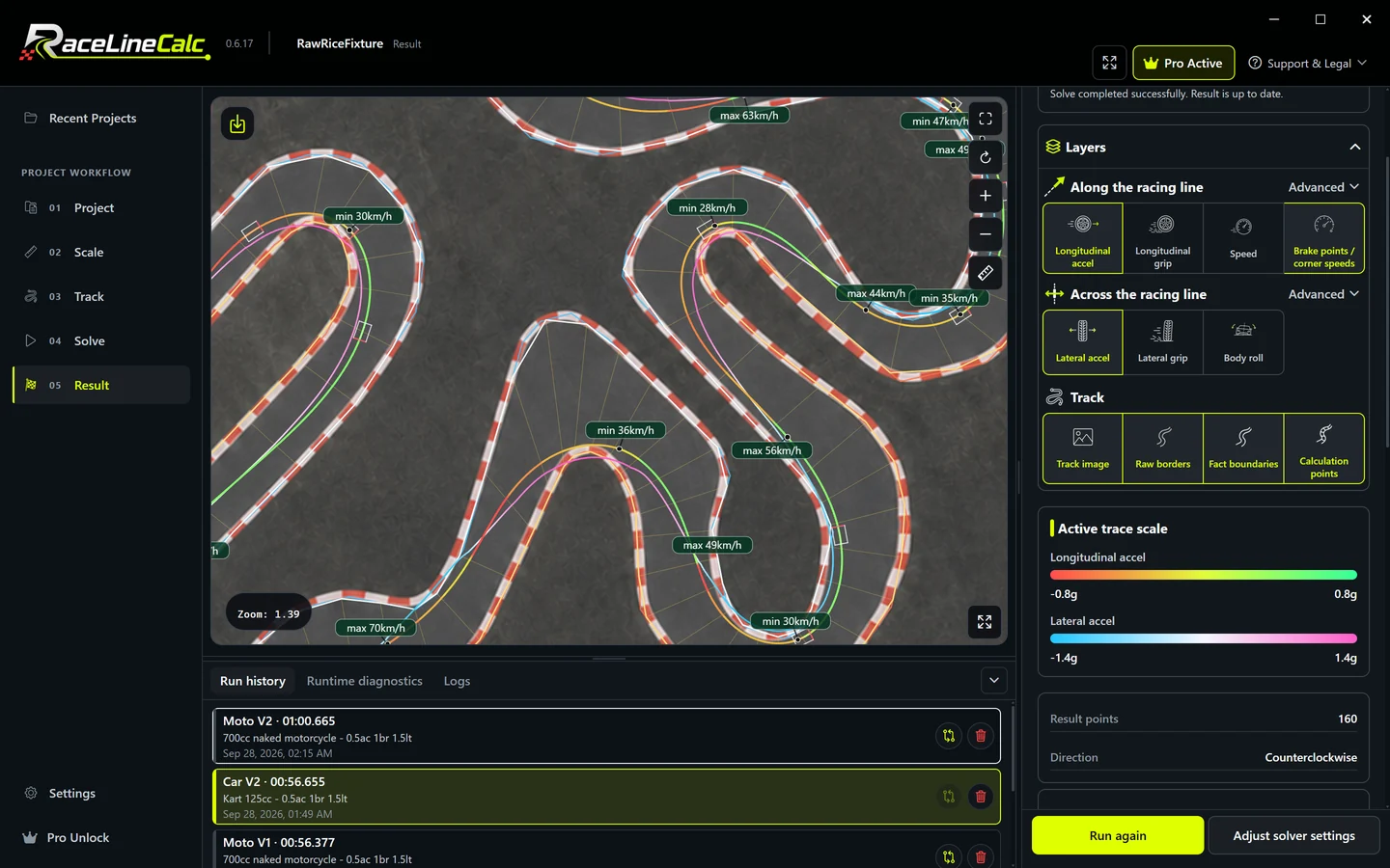 Braking points and speed — RaceLineCalc