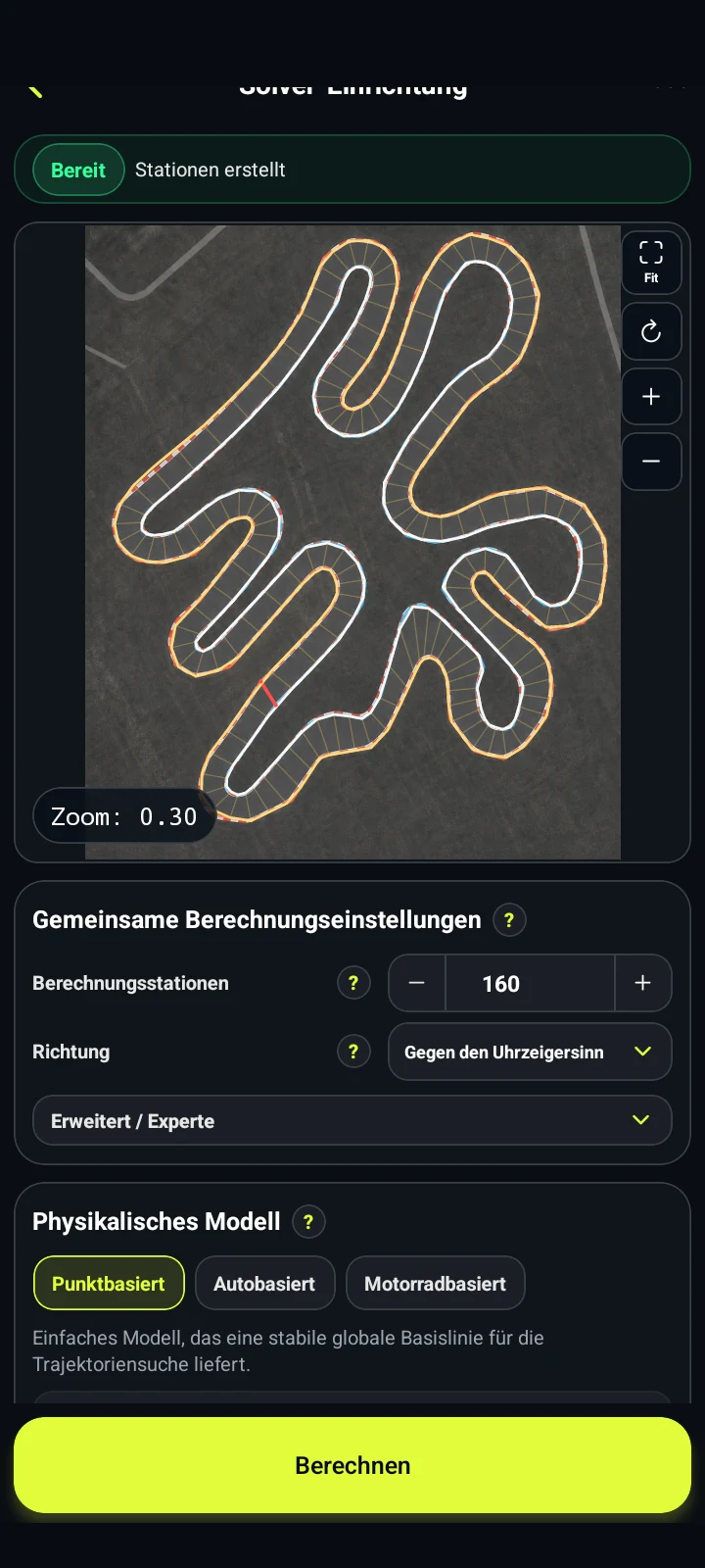 Punktmodell-Einstellungen - RaceLineCalc