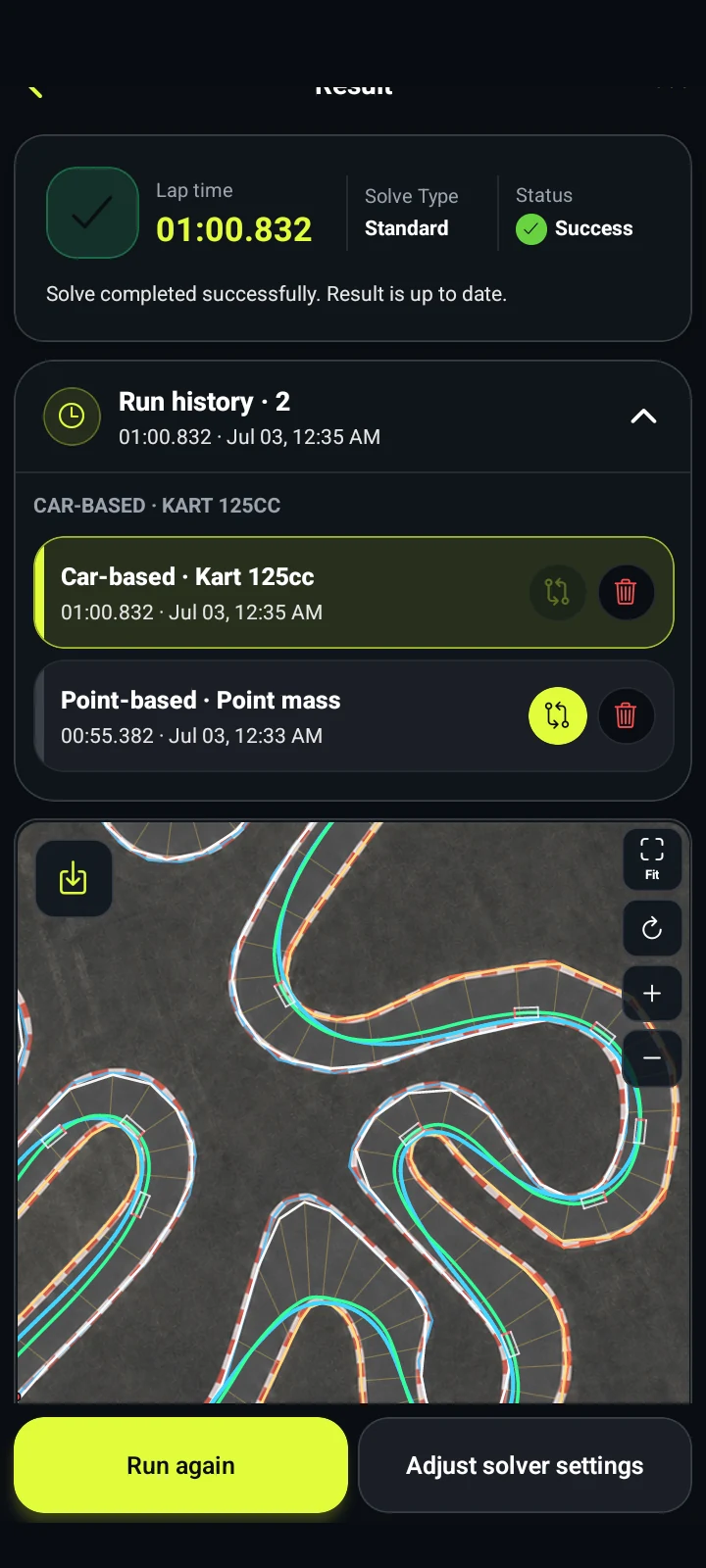 Run comparison — RaceLineCalc