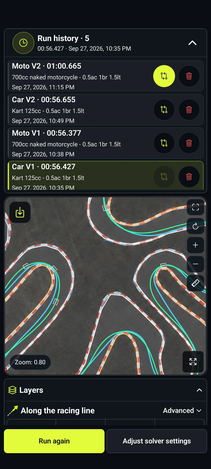Run comparison — RaceLineCalc