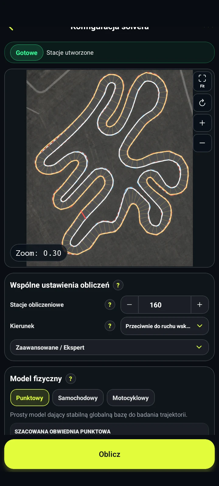 Ustawienia modelu punktowego - RaceLineCalc