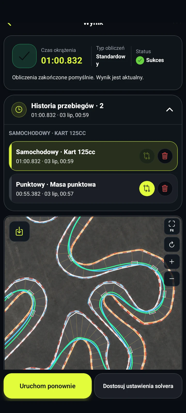 Porównanie przebiegów - RaceLineCalc