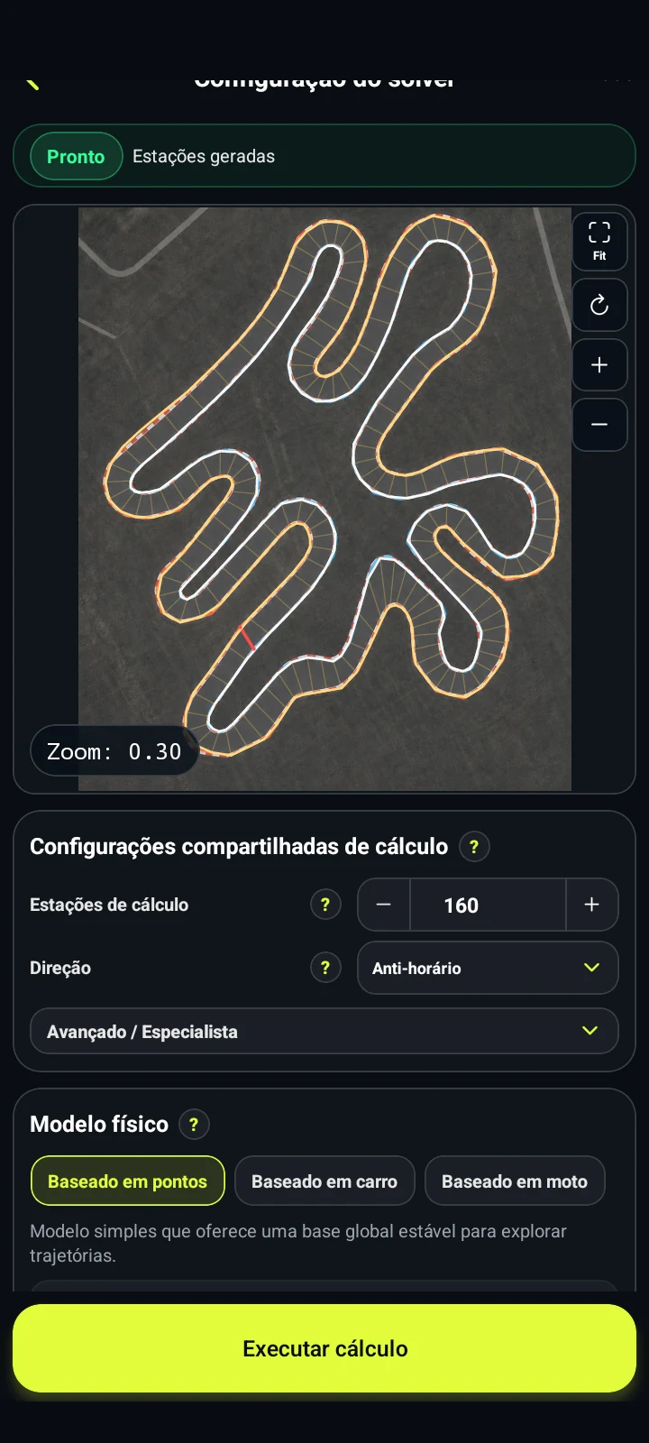 Ajustes do modelo pontual - RaceLineCalc