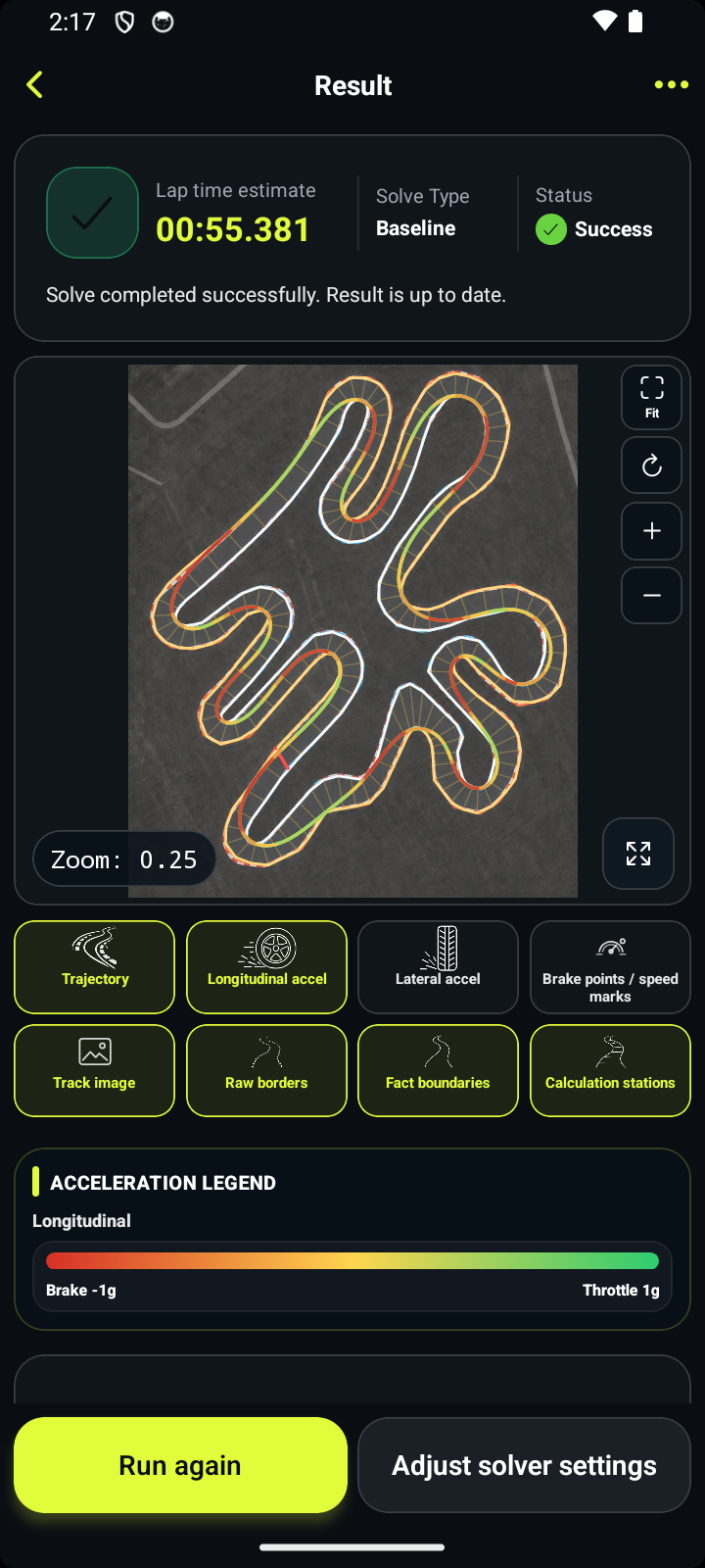RaceLineCalc line analysis screen