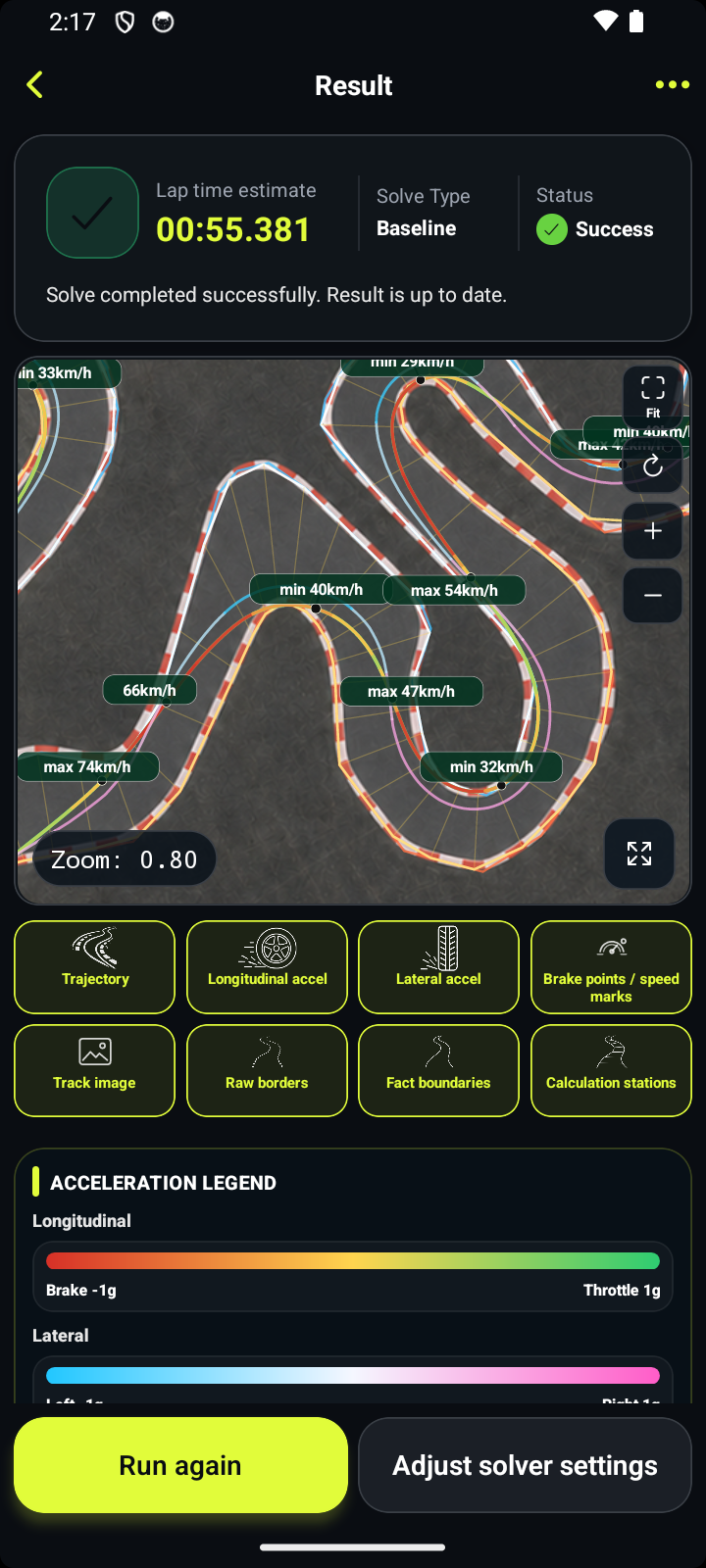 RaceLineCalc profile view screen