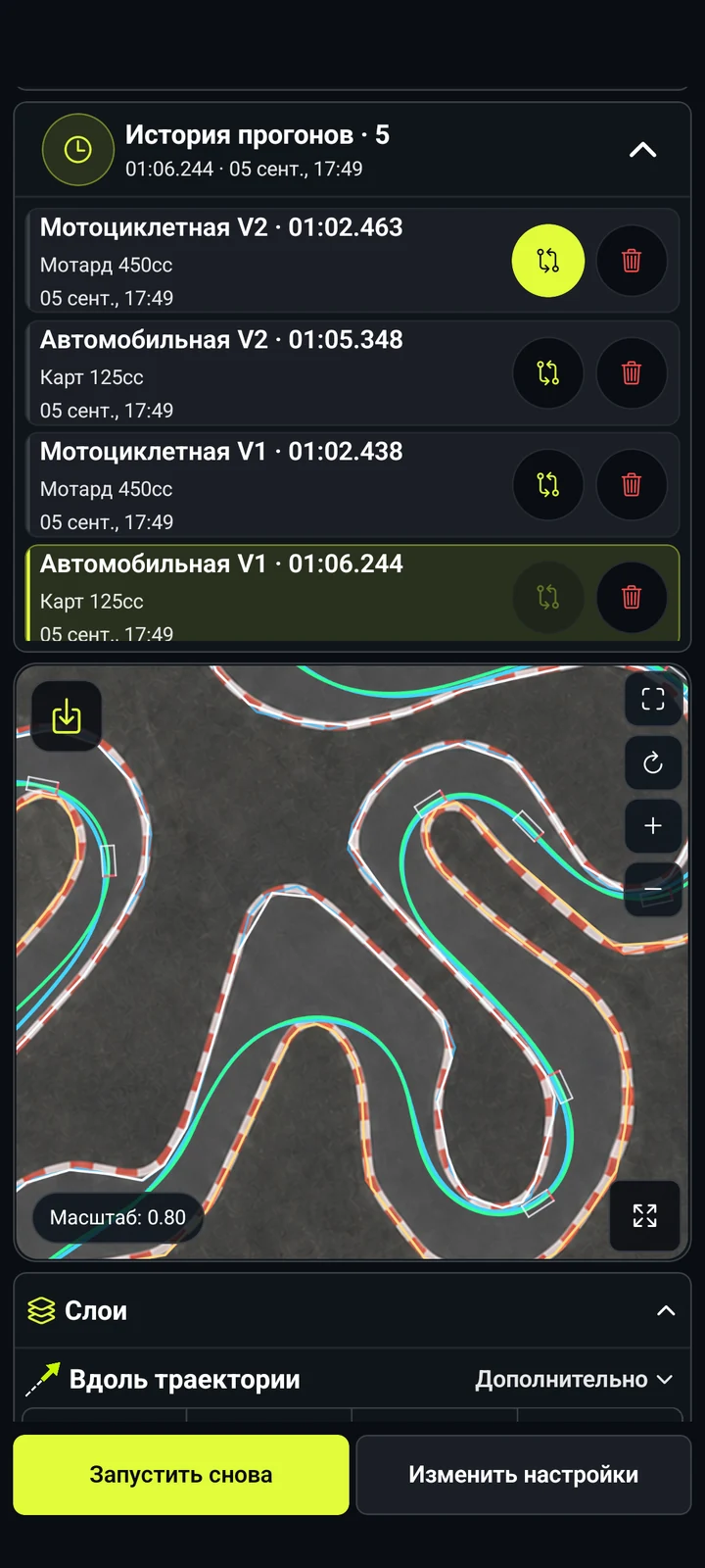 Сравнение прогонов — RaceLineCalc