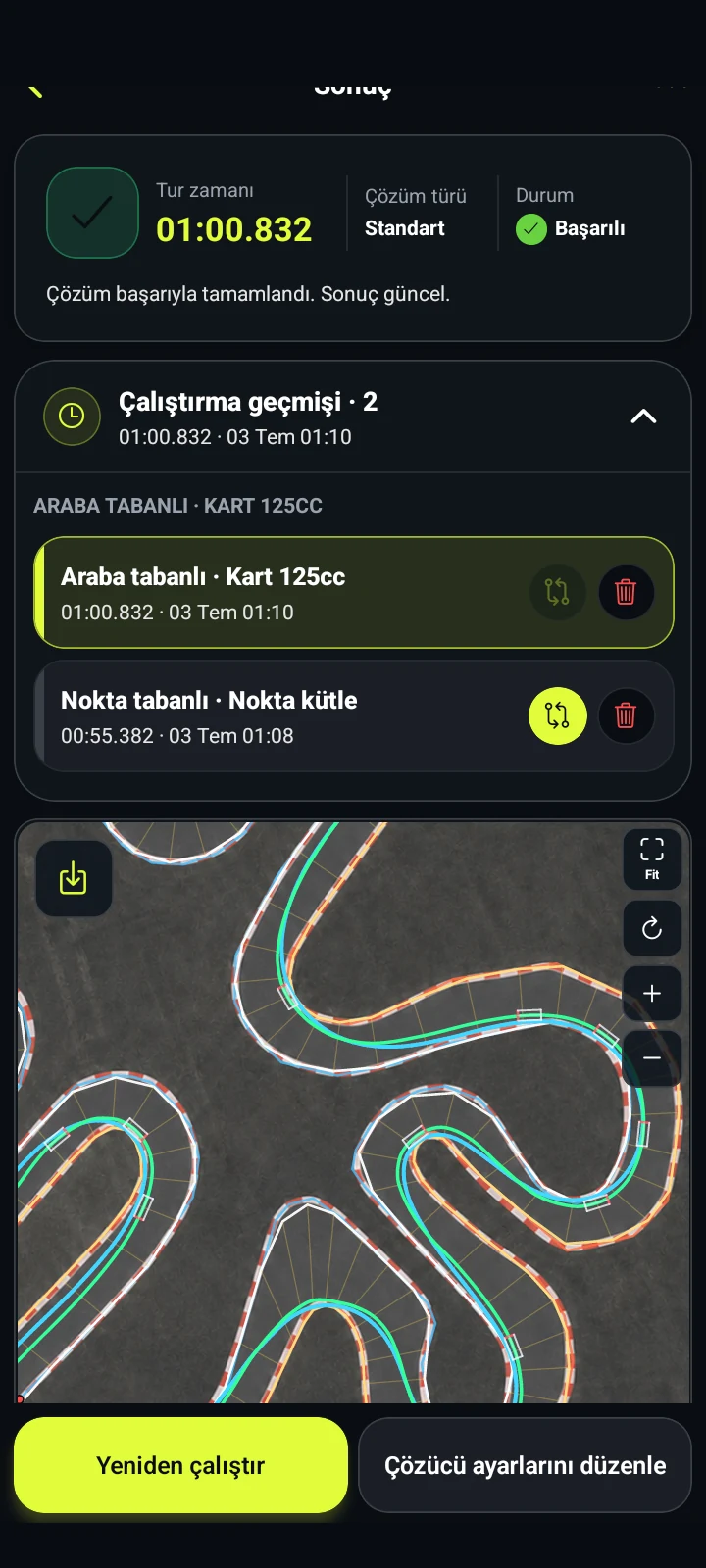 Çalıştırma karşılaştırması - RaceLineCalc